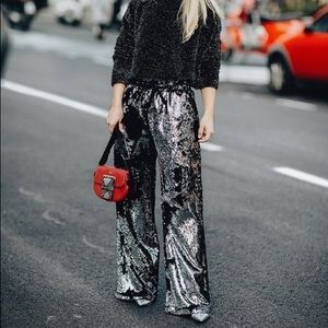 Milly Black and Silver Sequin Pants - Size S